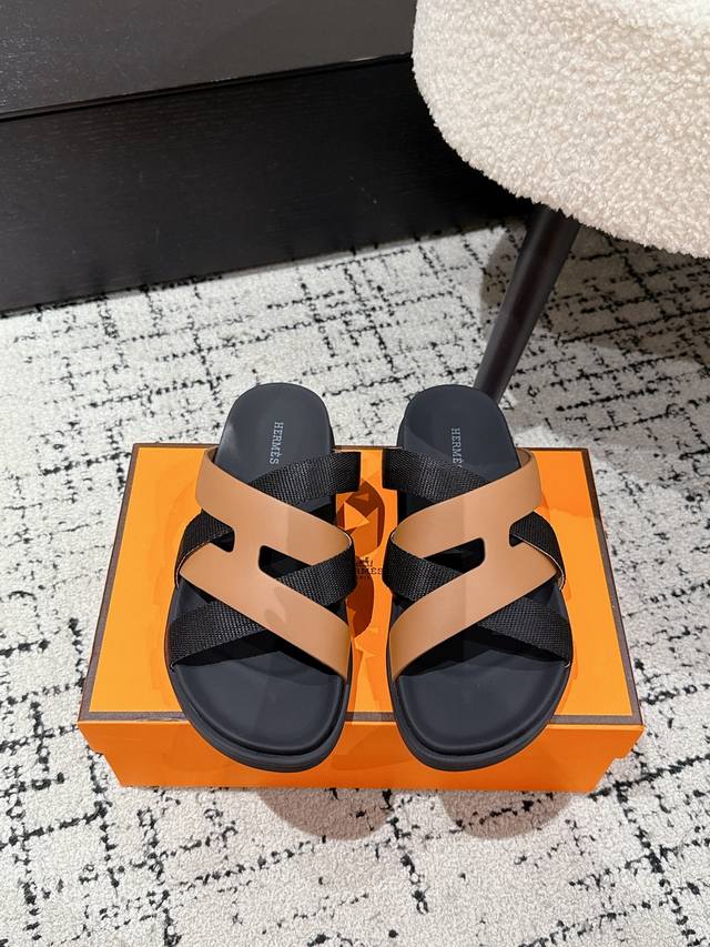 1926495FFF # Men's Hermes 25 Kazimir series cross strap sandals retro slippers O