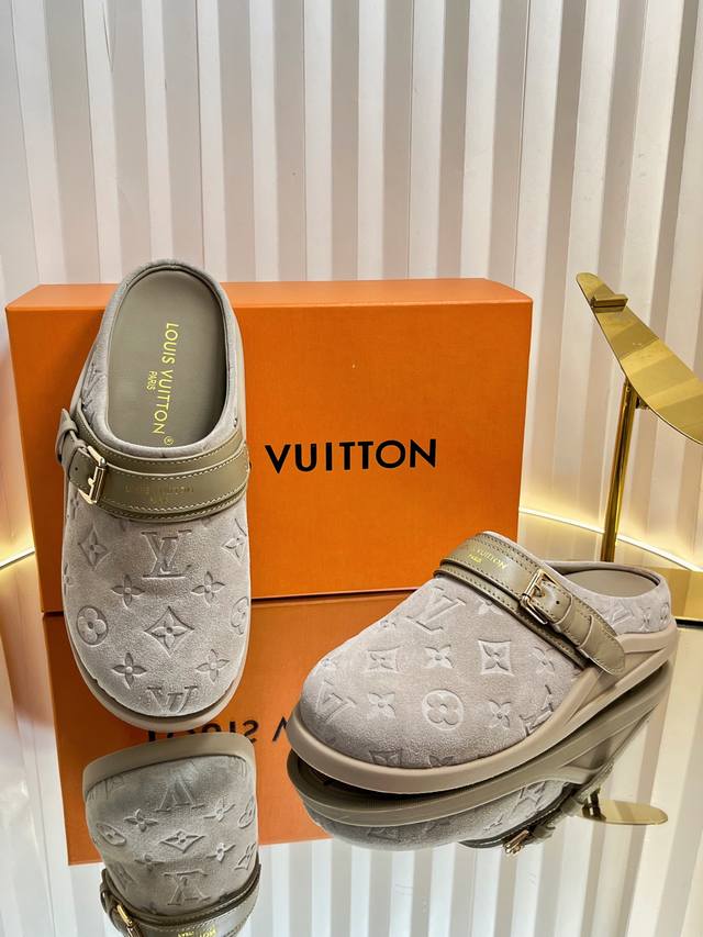 Factory: Top version Louis Vuitton Lv open toe slippers Donkey brand half-slipp