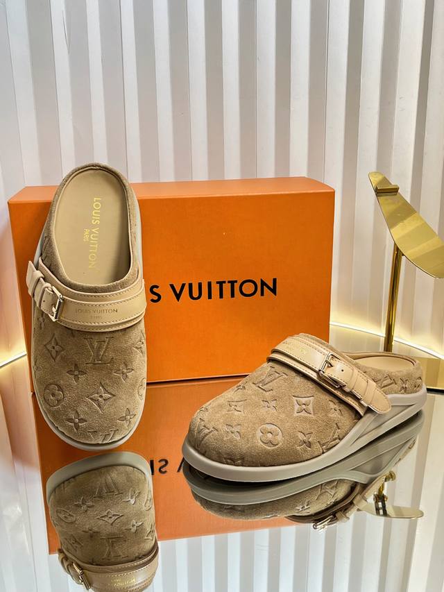 Factory: Top version Louis Vuitton Lv open toe slippers Donkey brand half-slipp
