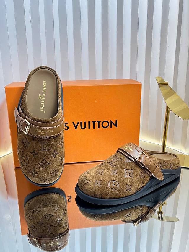 Factory: Top version Louis Vuitton Lv open toe slippers Donkey brand half-slipp