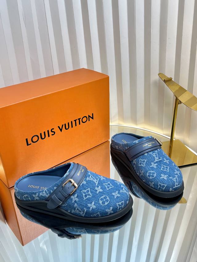 Factory: Top version Louis Vuitton Lv open toe slippers Donkey brand half-slipp