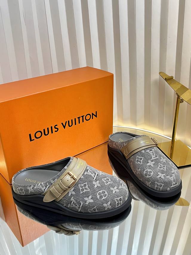 Factory: Top version Louis Vuitton Lv open toe slippers Donkey brand half-slipp