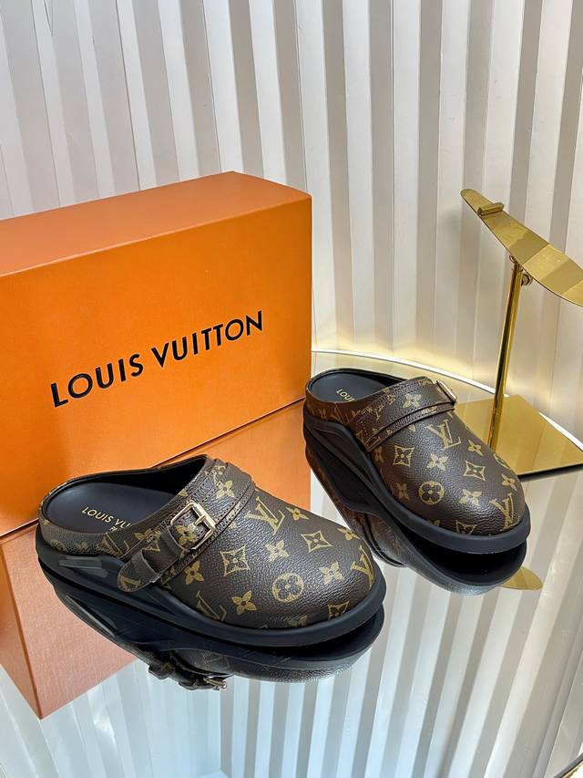 Factory: Top version Louis Vuitton Lv open toe slippers Donkey brand half-slipp
