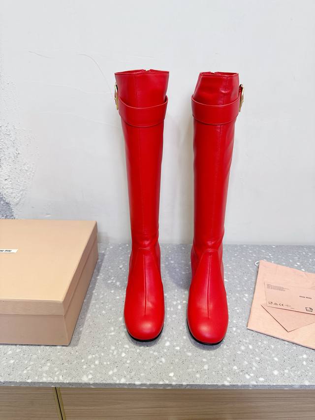 Miumiu Miu Miu 25Ss autumn and winter new retro thick-heeled boots The catwalk s