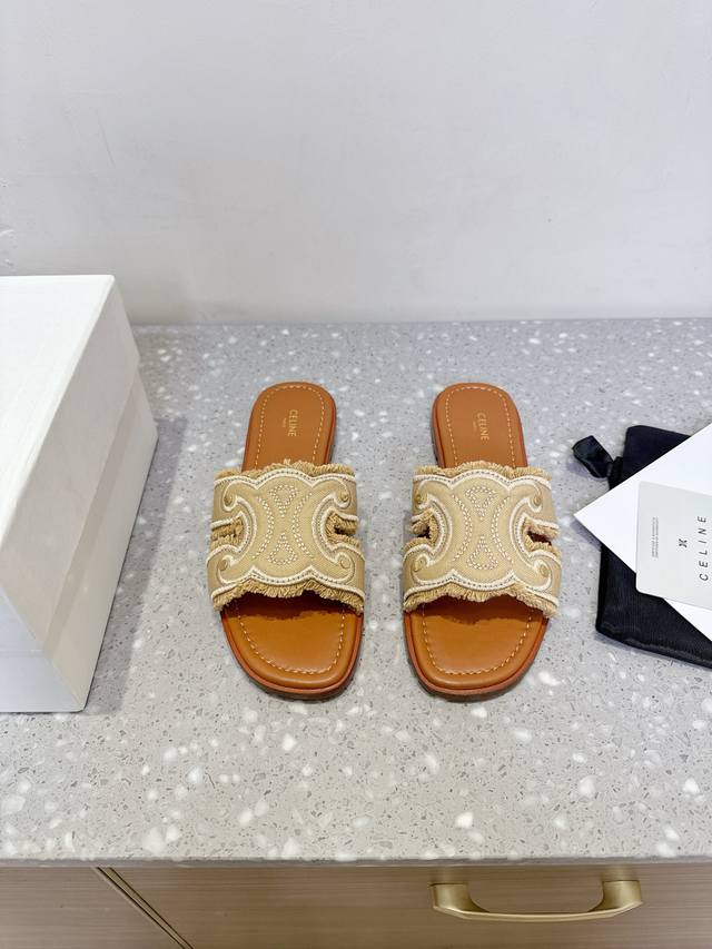 Celine Celine 25Ss spring and summer new retro flat slippers Arc de Triomphe Bri