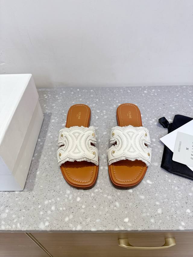 Celine Celine 25Ss spring and summer new retro flat slippers Arc de Triomphe Bri