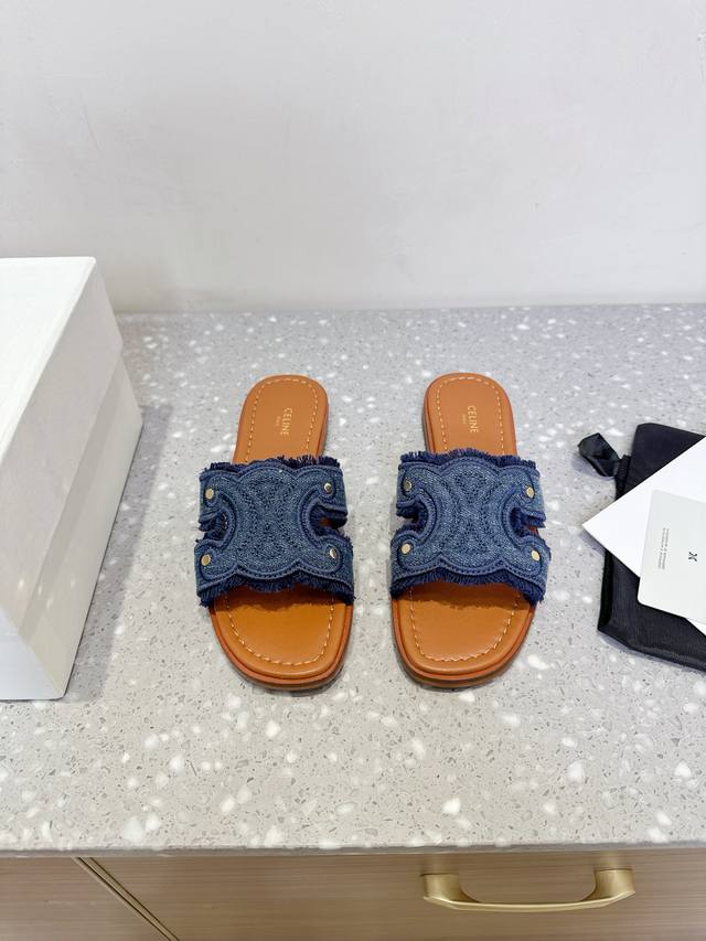 Celine Celine 25Ss spring and summer new retro flat slippers Arc de Triomphe Bri