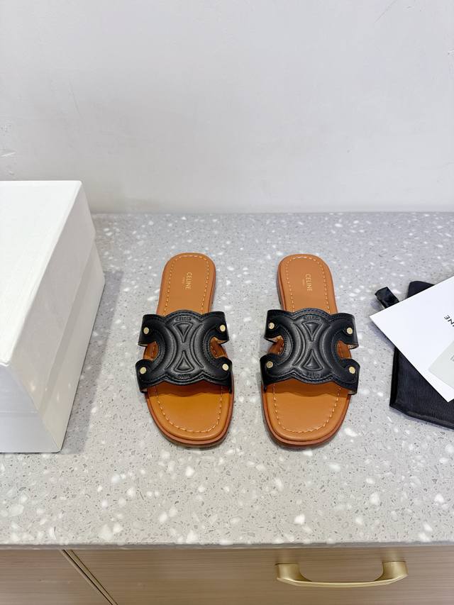 Celine Celine 25Ss spring and summer new retro flat slippers Arc de Triomphe Bri