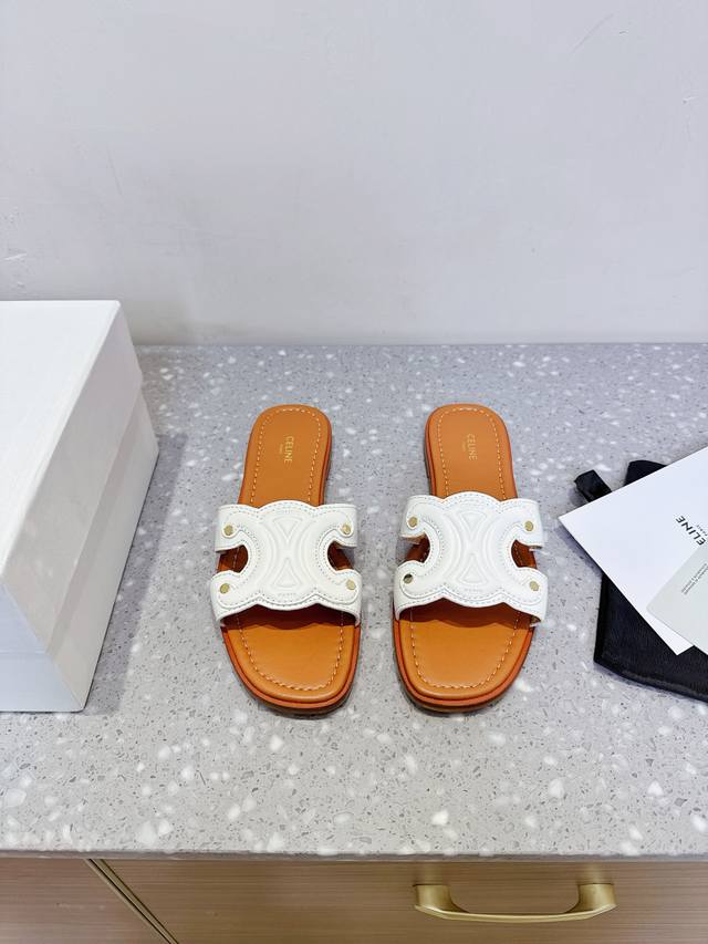 Celine Celine 25Ss spring and summer new retro flat slippers Arc de Triomphe Bri