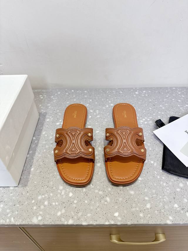 Celine Celine 25Ss Spring and Summer New Retro Flat Slippers Arc de Triomphe Bri