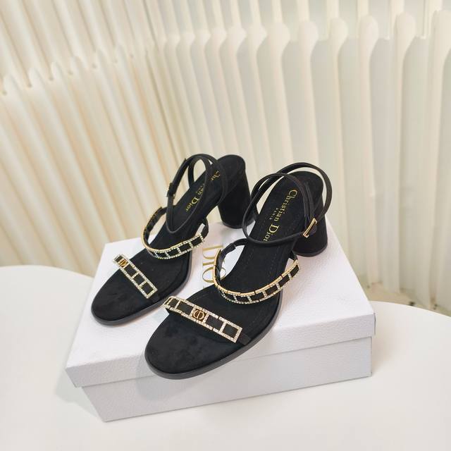 Factory price Pp Dior 2025 Spring and Summer Rhinestone Cross Strap Open Toe Hig