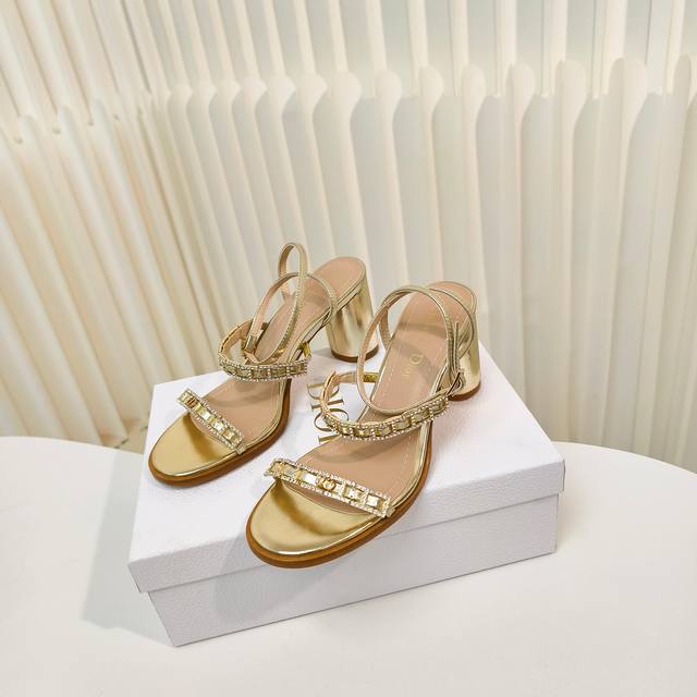 Factory price Pp Dior 2025 Spring and Summer Rhinestone Cross Strap Open Toe Hig