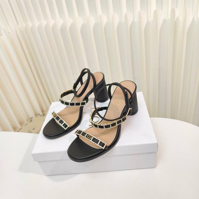 Factory price Pp Dior 2025 Spring and Summer Rhinestone Cross Strap Open Toe Hig