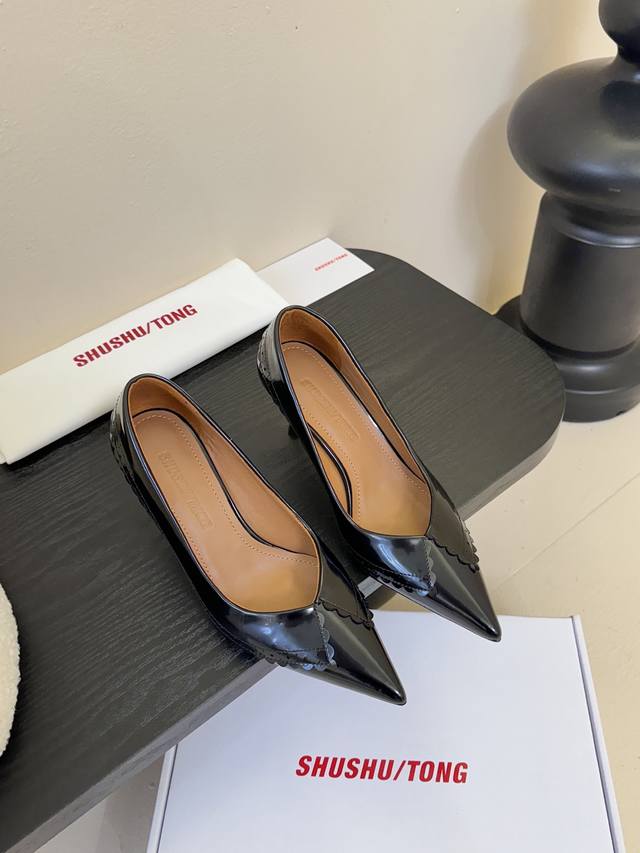 Shushutong 25Ss pointed toe small heel Mary Jane shoes The fairy boots that have