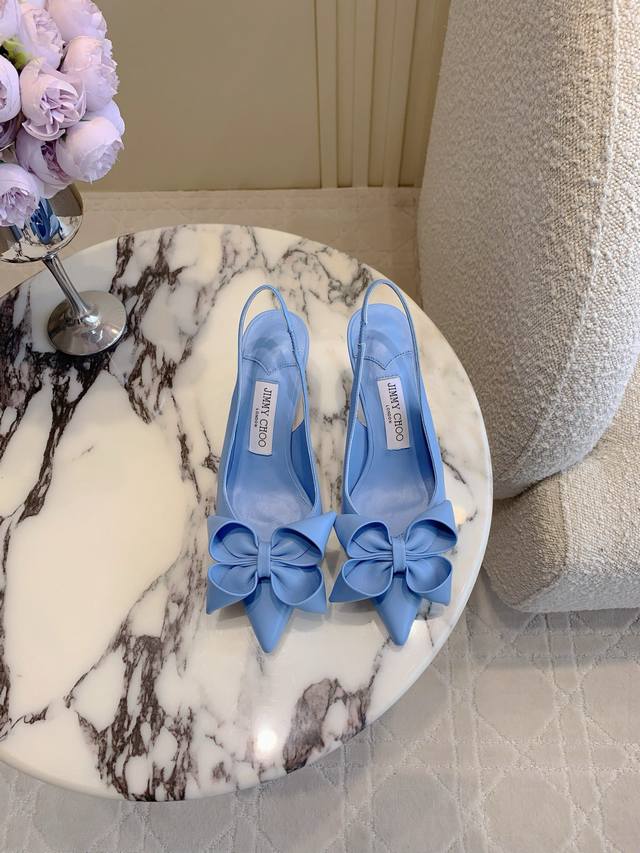 factory price P Jimmy Cho* new bow flower high heels handmade calfskin bow creat