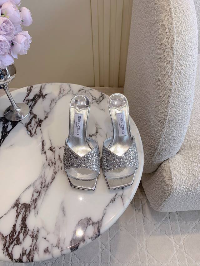 Sequins and rhinestones Jimmy Cho* new high-heeled sandals with simple design,