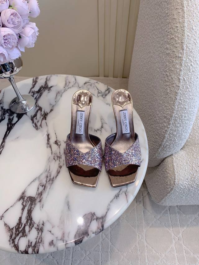 Sequins and rhinestones Jimmy Cho* new high-heeled sandals with simple design,