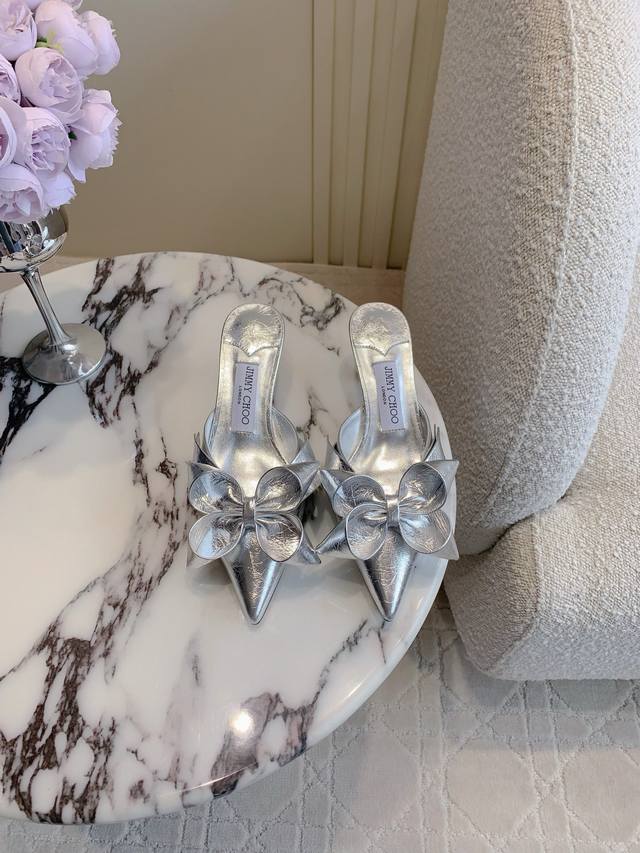 factory price P Jimmy Cho* new bow flower high heels handmade calfskin bow creat