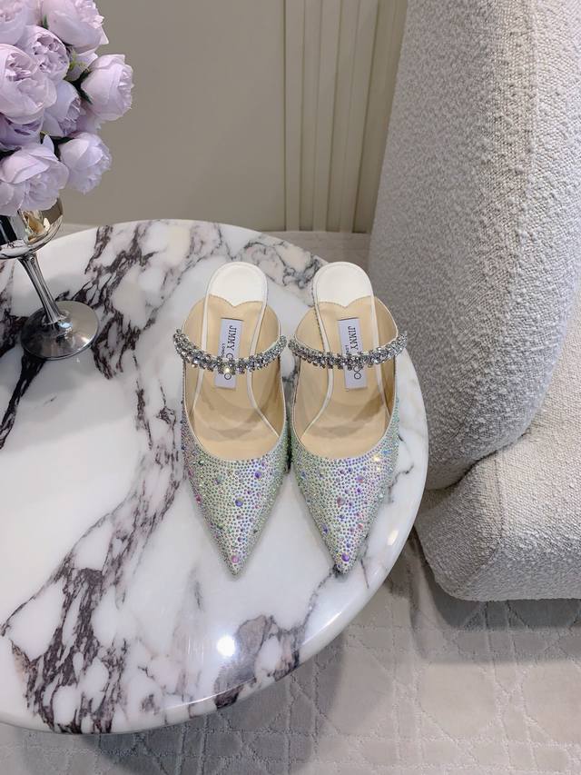 factory price P Jimmy Cho* new rhinestone mule high heels wear the stars on your