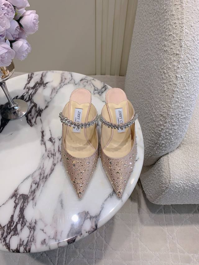 factory price P Jimmy Cho* new rhinestone mule high heels wear the stars on your