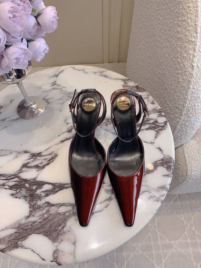 silk leather surfaceSaint Lauren* Ysl Yang Shulin new high-heeled slingback sand