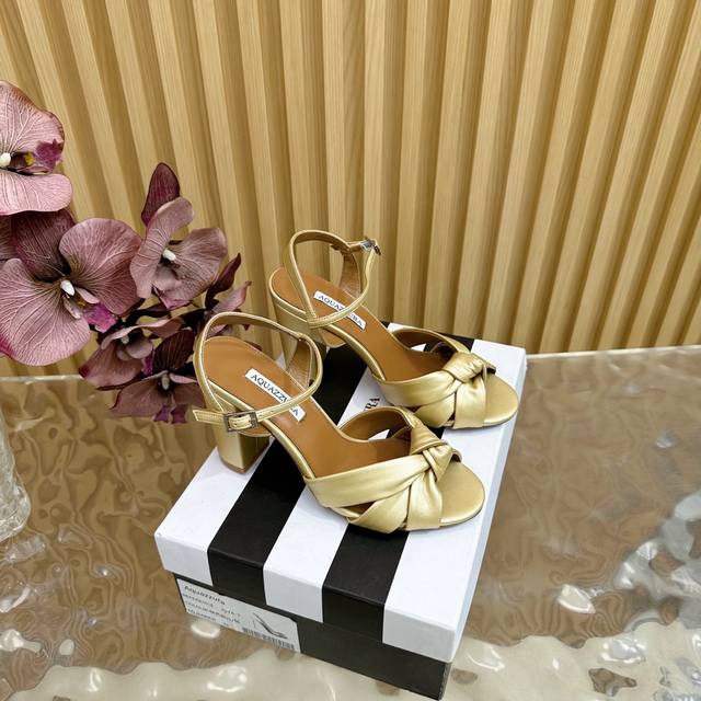 Aquazzura 2025 new waterproof platform silk steel bead sandals, top version DDD.