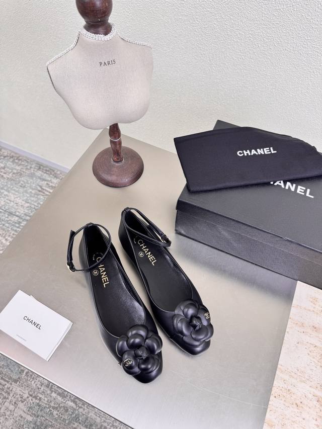 Camellia25Ss Early autumn single shoes Chanel flats Three-dimensional embroidere