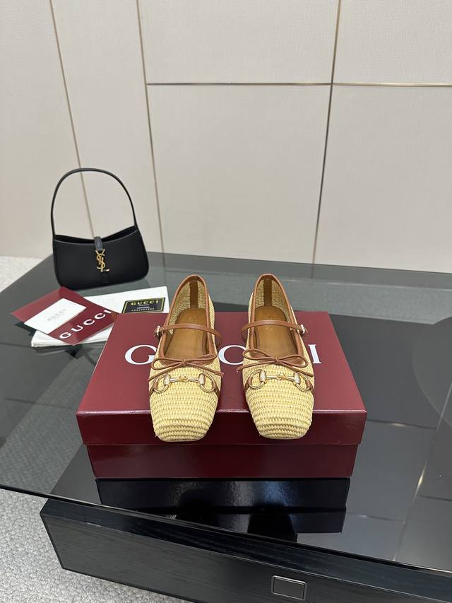 Yangjing390 Straw weaving Gucci25 Early spring hot horsebit ballet shoes catwalk