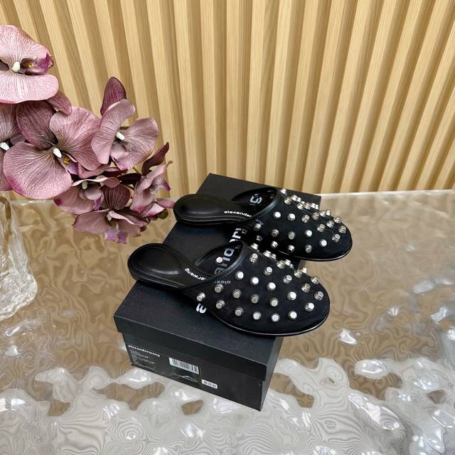 Alexandere* Wang 25Ss rivet diamond mesh mule closed toe slippers personality q