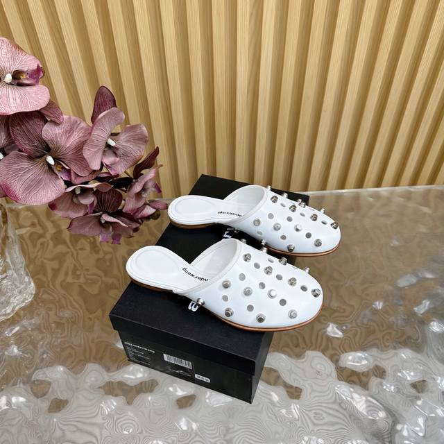 Alexandere* Wang 25Ss rivet diamond mesh mule closed toe slippers personality q
