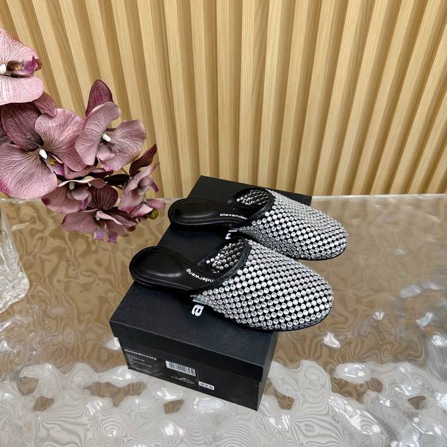 Alexandere* Wang 25Ss rivet diamond mesh mule closed toe slippers personality q