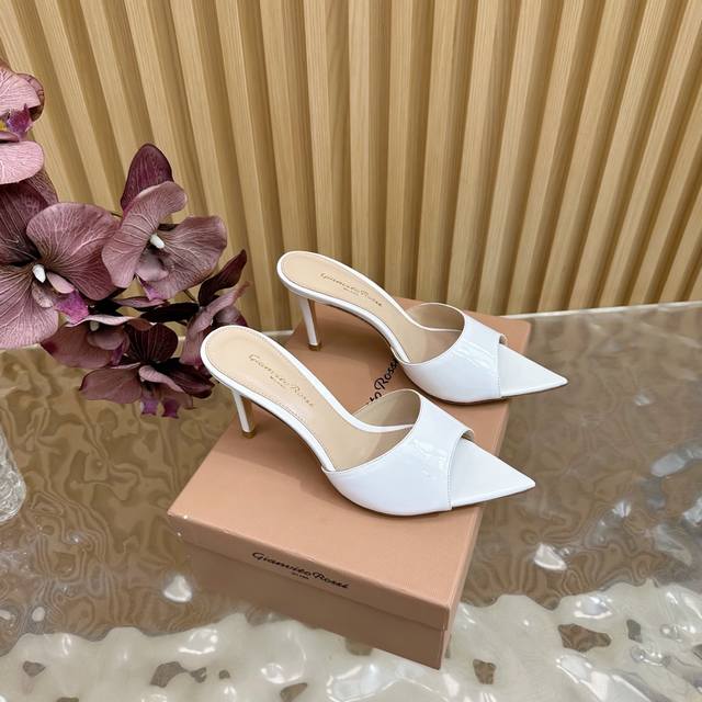Gianvito Rossi 2025 classic pointed sequin leopard print high heels half slip It