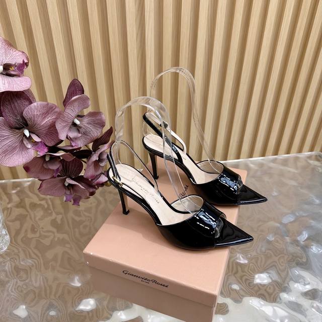 Gianvito Rossi 2025 classic pointed sequin leopard print high heels half slip It