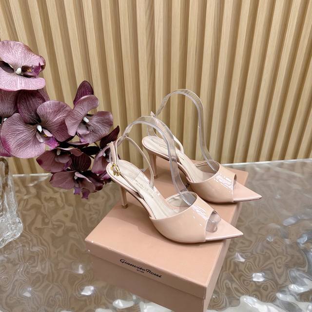 Gianvito Rossi 2025 classic pointed sequin leopard print high heels half slip It