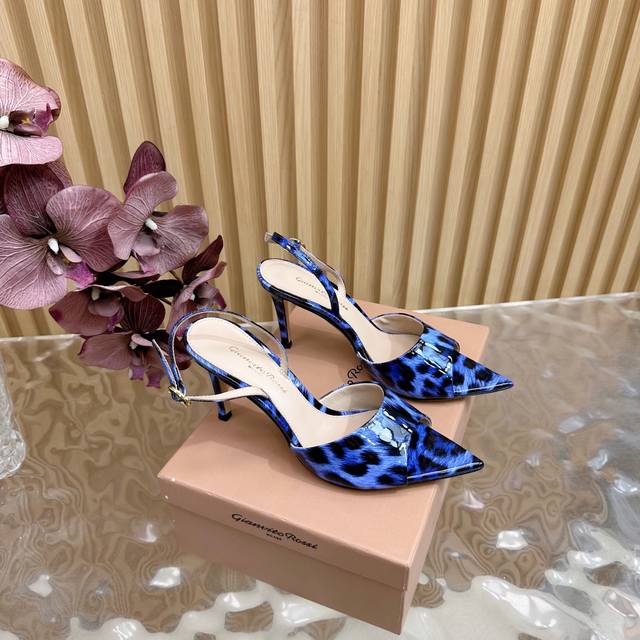 Gianvito Rossi 2025 classic pointed sequin leopard print high heels half slip It