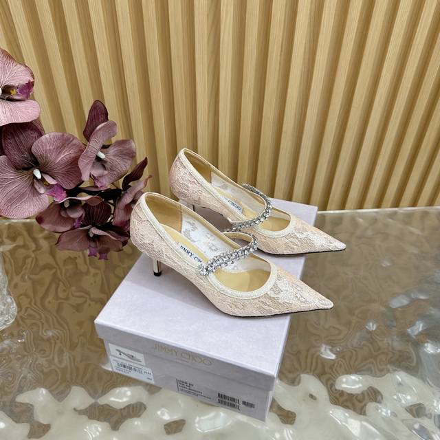 Jimmy Choo classic diamond chain pointed high-heeled slippersThe crystal shoes a