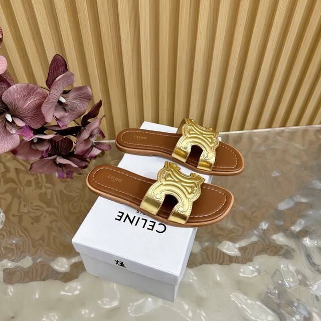 Celine Celine 2025 Spring and Summer New Arc de Triomphe Logo Slippers The upper