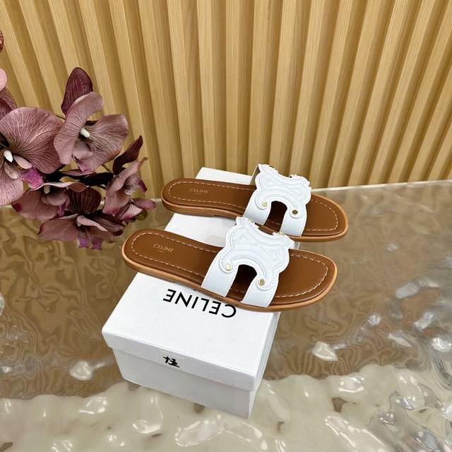Celine Celine 2025 Spring and Summer New Arc de Triomphe Logo Slippers The upper