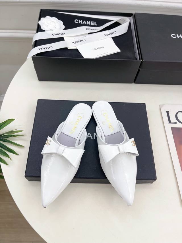 Chanel 25 2025 Spring and Summer New Chanel Pointed Toe Bow Half Slippers Serie