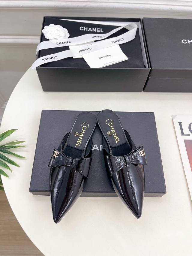 Chanel 25 2025 Spring and Summer New Chanel Pointed Toe Bow Half Slippers Serie
