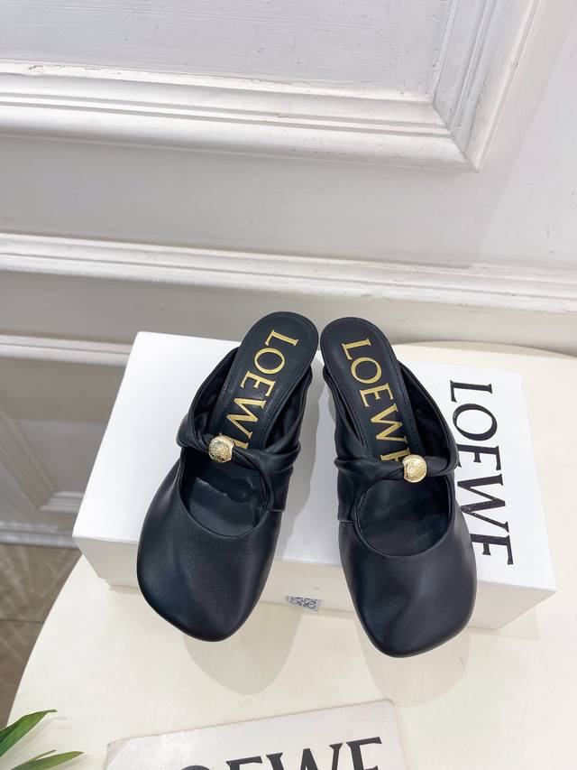 Loewe 2025 Spring and Summer New Product Pebble Kitten Heel Mule Slippers Loewe
