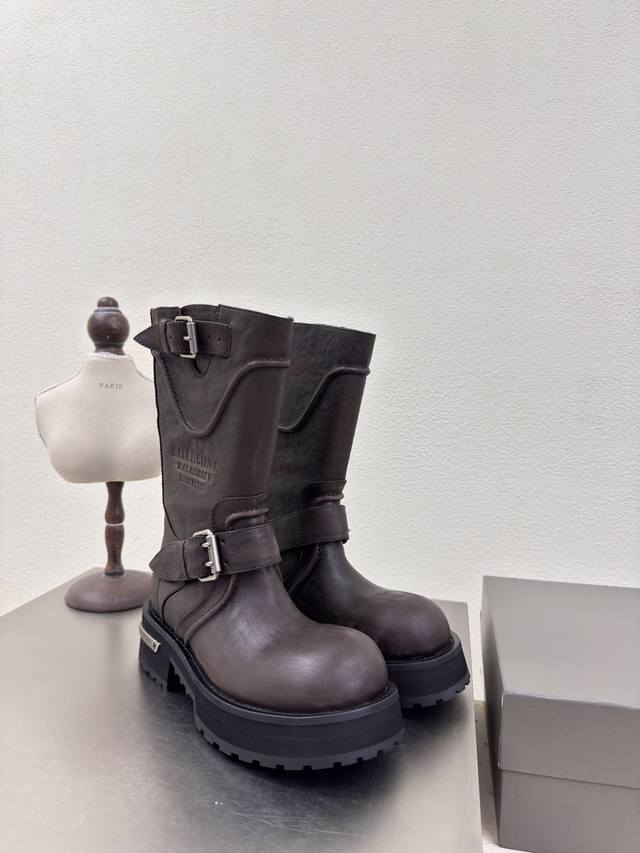 Beautiful big head motorcycle boots Balenciag Black fabric calfskin abrasion pro