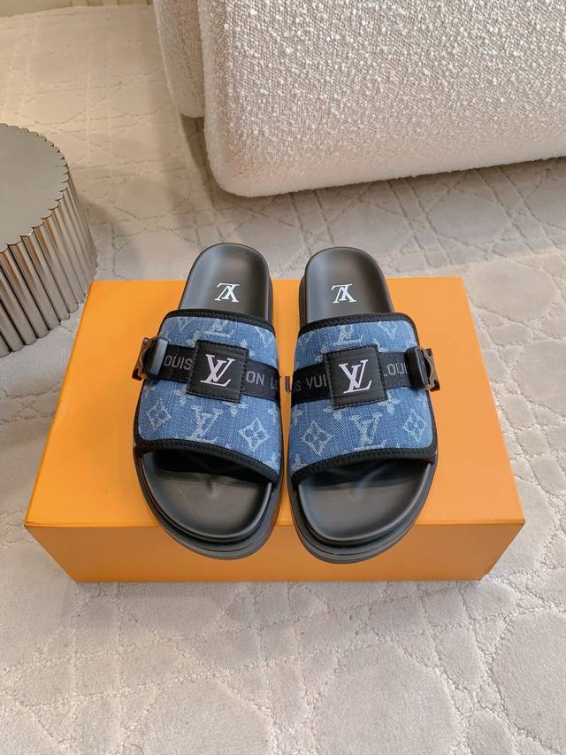 Factory price P Men's Louis Vuitt* Classic men's presbyopic beach slippers Velc