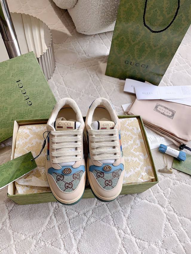 Diamondless or diamondless Gucc*Classic dirty shoes, old retro college style Sc