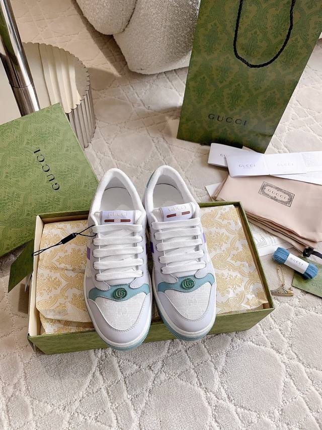 Diamondless or diamondless Gucc*Classic dirty shoes, old retro college style Sc