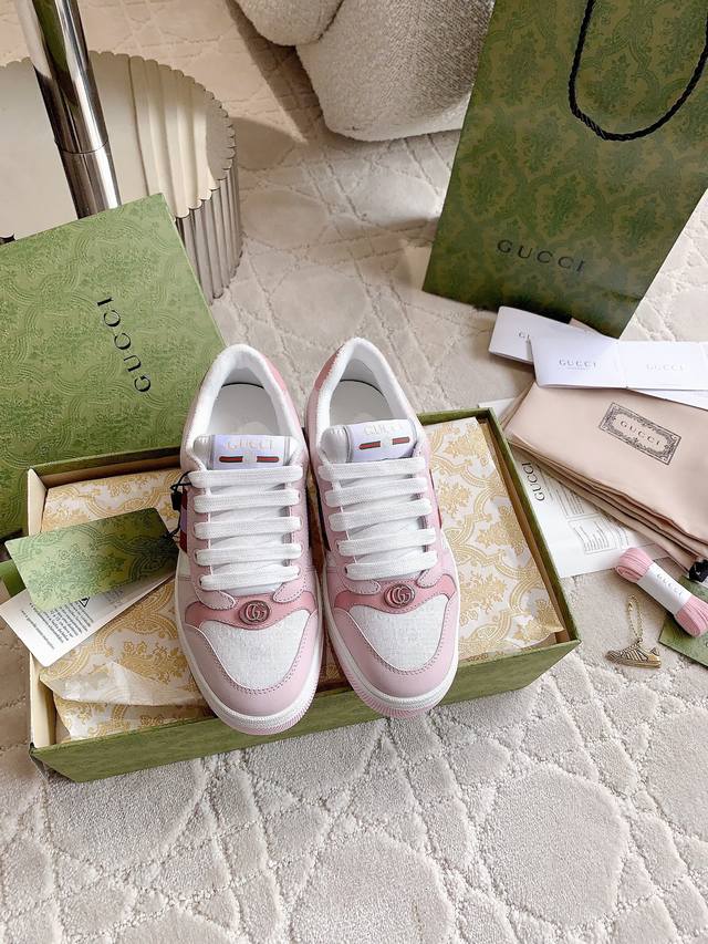 Diamondless or diamondless Gucc*Classic dirty shoes, old retro college style Sc