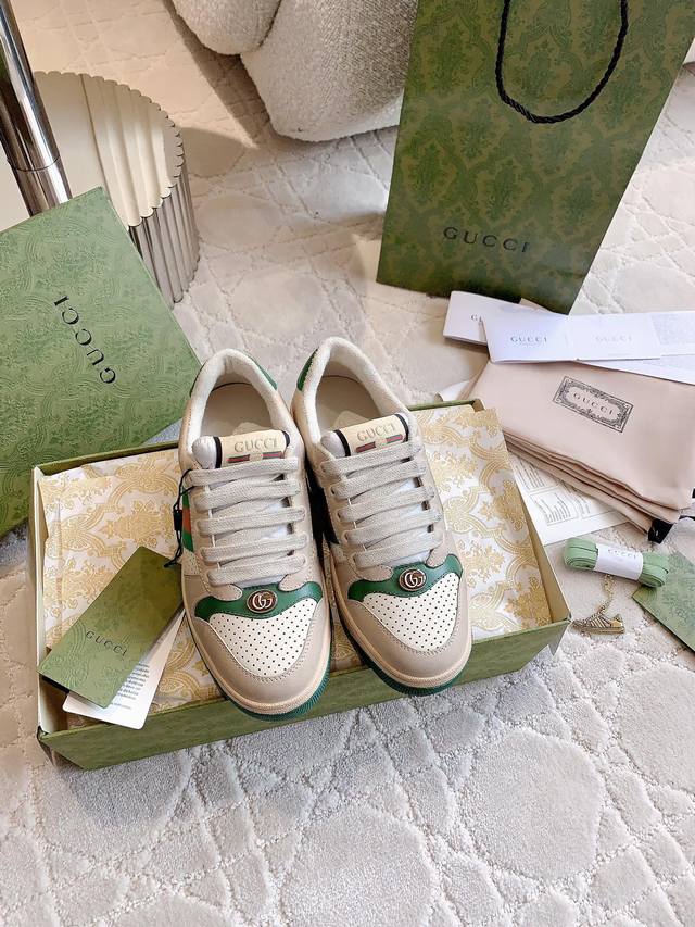 Diamondless or diamondless Gucc*Classic dirty shoes, old retro college style Sc