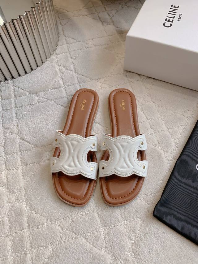 Factory price P Celin* New thick heel sandals Classic Logo buckle decoration Si