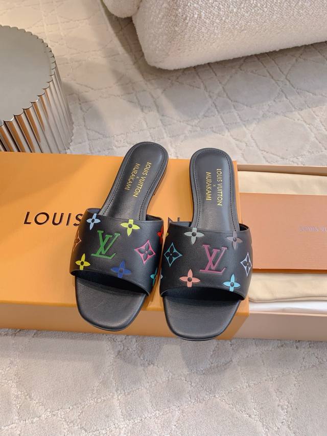factory price P Louis Vuitt* Takashi Murakami co-branded white tri-color flat sa