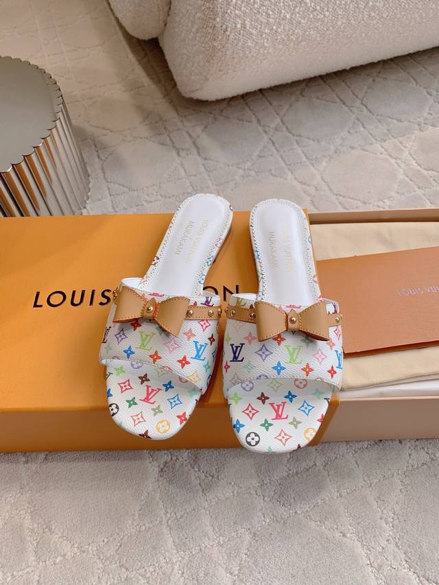 factory price P Louis Vuitt* Takashi Murakami co-branded white tri-color flat sa